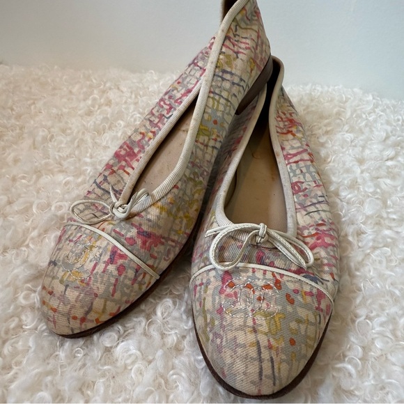 CHANEL Watercolor Plaid Canvas Logo Ballet Flats 38.5 - Picture 2 of 16